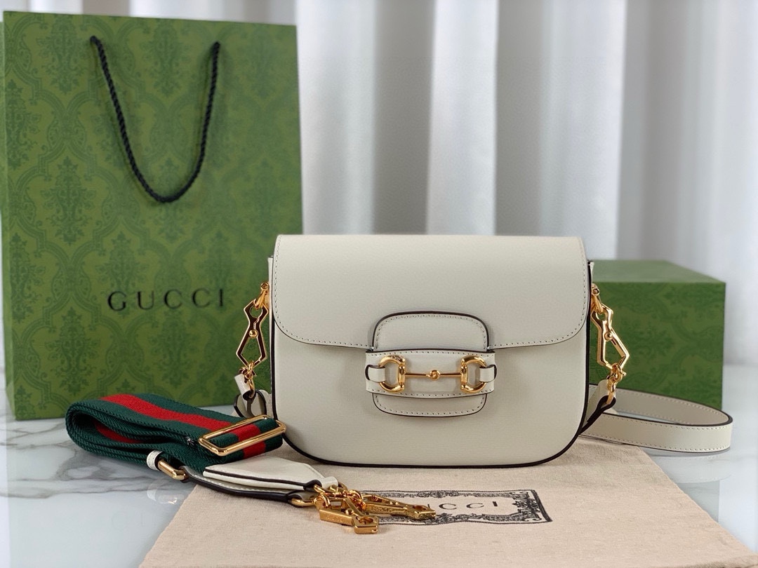 Gucci Horsebit 1955 Series Saddle Bag Mini Handbag White Leather